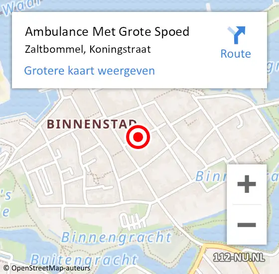 Locatie op kaart van de 112 melding: Ambulance Met Grote Spoed Naar Zaltbommel, Koningstraat op 25 februari 2019 02:09