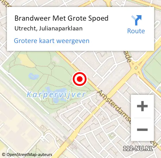 Locatie op kaart van de 112 melding: Brandweer Met Grote Spoed Naar Utrecht, Julianaparklaan op 25 februari 2019 02:28