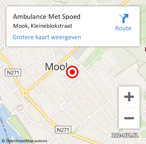 Locatie op kaart van de 112 melding: Ambulance Met Spoed Naar Mook, Kleineblokstraat op 25 februari 2019 08:52