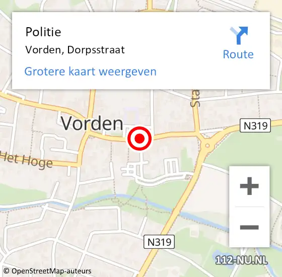 Locatie op kaart van de 112 melding: Politie Vorden, Dorpsstraat op 25 februari 2019 09:02