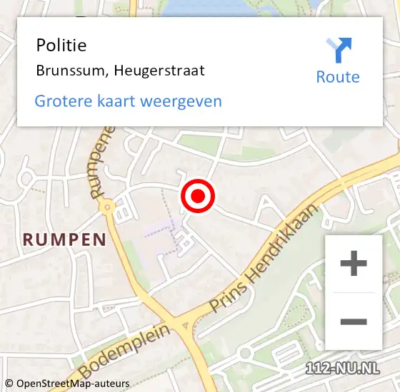 Locatie op kaart van de 112 melding: Politie Brunssum, Heugerstraat op 25 februari 2019 09:07