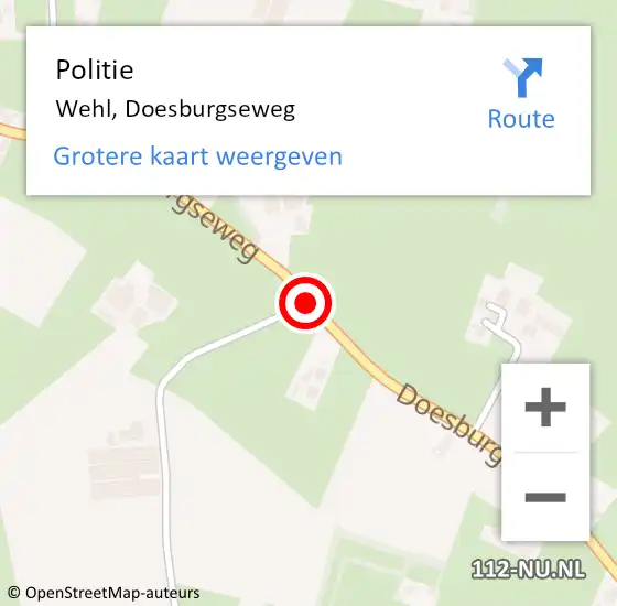 Locatie op kaart van de 112 melding: Politie Wehl, Doesburgseweg op 25 februari 2019 10:10