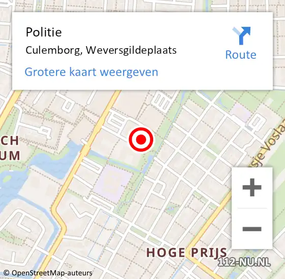 Locatie op kaart van de 112 melding: Politie Culemborg, Weversgildeplaats op 25 februari 2019 12:01