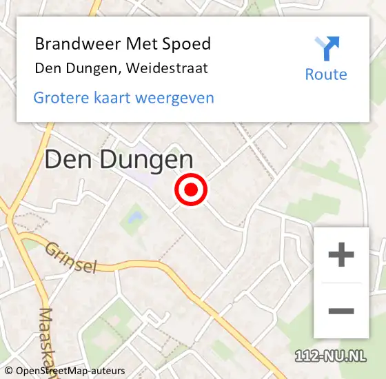 Locatie op kaart van de 112 melding: Brandweer Met Spoed Naar Den Dungen, Weidestraat op 25 februari 2019 12:07