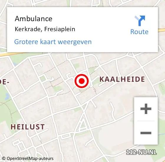 Locatie op kaart van de 112 melding: Ambulance Kerkrade, Fresiaplein op 24 maart 2014 16:39