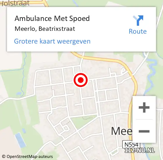 Locatie op kaart van de 112 melding: Ambulance Met Spoed Naar Meerlo, Beatrixstraat op 25 februari 2019 12:49