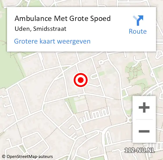 Locatie op kaart van de 112 melding: Ambulance Met Grote Spoed Naar Uden, Smidsstraat op 25 februari 2019 14:19