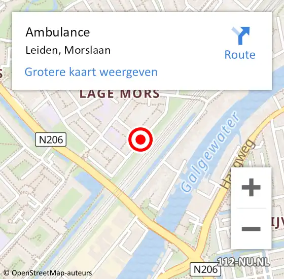 Locatie op kaart van de 112 melding: Ambulance Leiden, Morslaan op 25 februari 2019 15:25