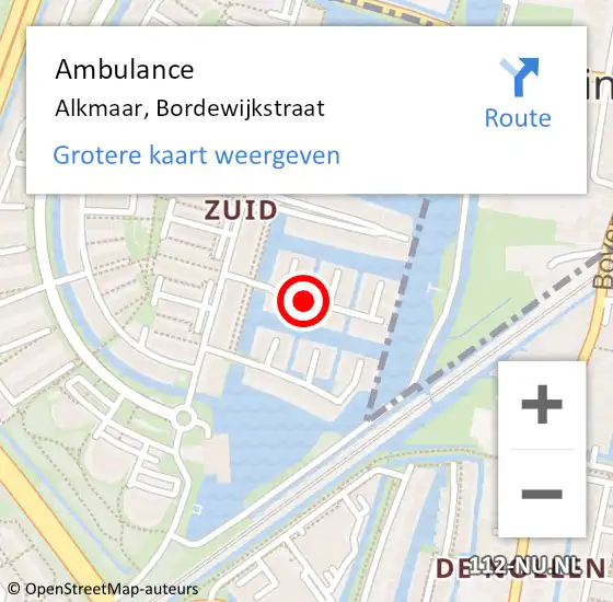 Locatie op kaart van de 112 melding: Ambulance Alkmaar, Bordewijkstraat op 25 februari 2019 16:59