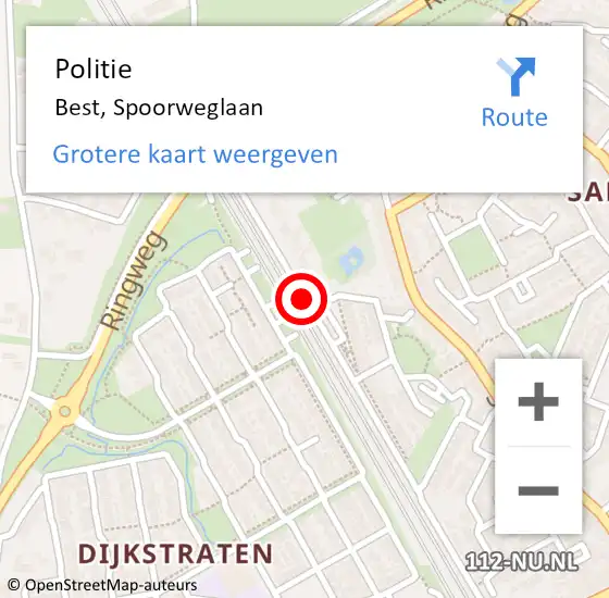 Locatie op kaart van de 112 melding: Politie Best, Spoorweglaan op 25 februari 2019 17:39