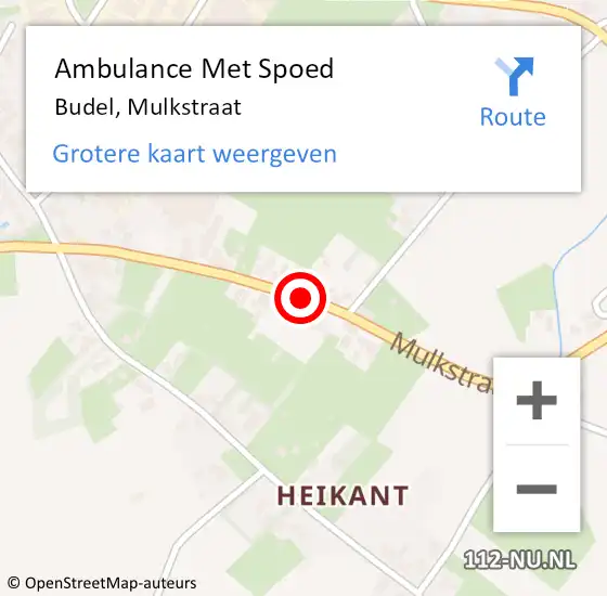Locatie op kaart van de 112 melding: Ambulance Met Spoed Naar Budel, Mulkstraat op 25 februari 2019 18:09