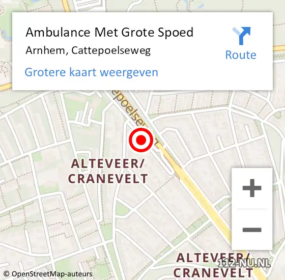 Locatie op kaart van de 112 melding: Ambulance Met Grote Spoed Naar Arnhem, Cattepoelseweg op 25 februari 2019 19:32