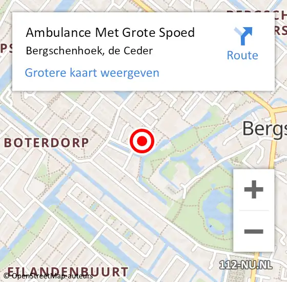 Locatie op kaart van de 112 melding: Ambulance Met Grote Spoed Naar Bergschenhoek, de Ceder op 25 februari 2019 20:10