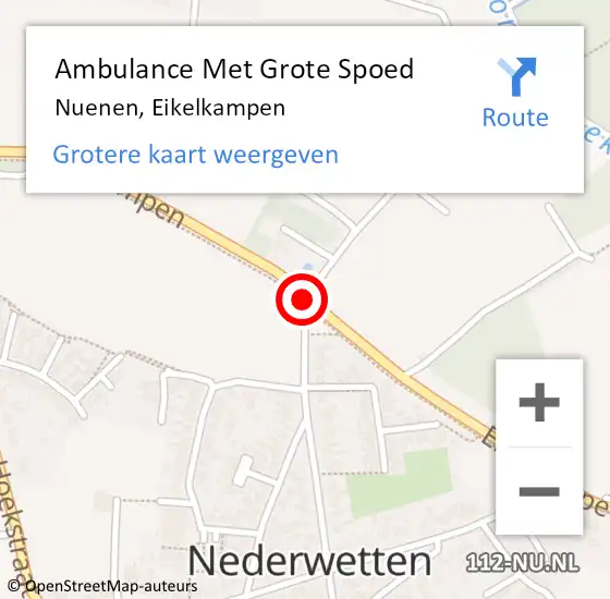 Locatie op kaart van de 112 melding: Ambulance Met Grote Spoed Naar Nuenen, Eikelkampen op 25 februari 2019 21:29