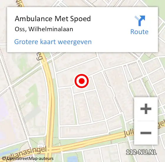 Locatie op kaart van de 112 melding: Ambulance Met Spoed Naar Oss, Wilhelminalaan op 25 februari 2019 22:34