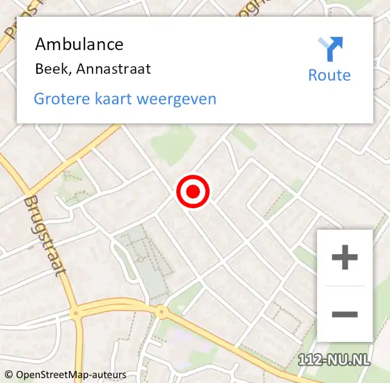 Locatie op kaart van de 112 melding: Ambulance Beek, Annastraat op 24 maart 2014 18:01