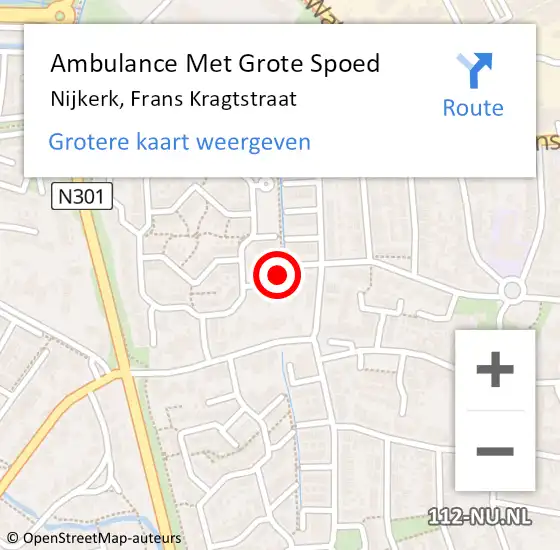 Locatie op kaart van de 112 melding: Ambulance Met Grote Spoed Naar Nijkerk, Frans Kragtstraat op 26 februari 2019 07:28