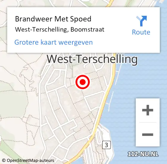 Locatie op kaart van de 112 melding: Brandweer Met Spoed Naar West-Terschelling, Boomstraat op 26 februari 2019 09:49