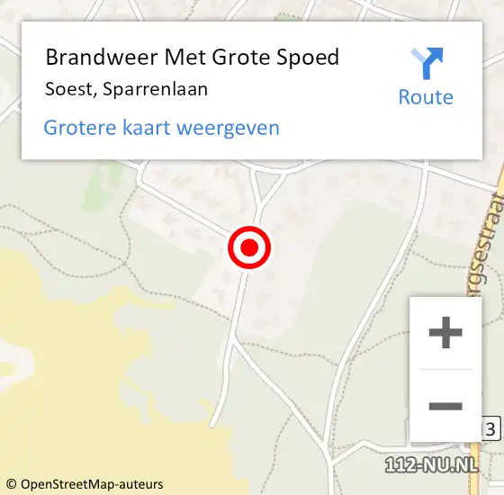 Locatie op kaart van de 112 melding: Brandweer Met Grote Spoed Naar Soest, Sparrenlaan op 26 februari 2019 09:51