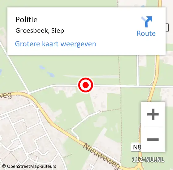 Locatie op kaart van de 112 melding: Politie Groesbeek, Siep op 26 februari 2019 11:28