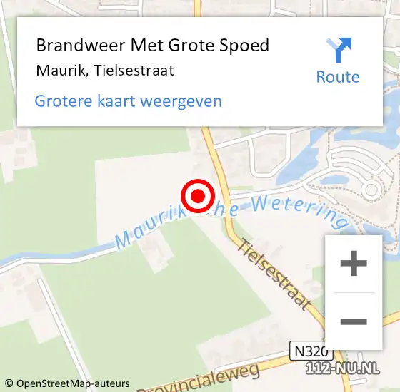 Locatie op kaart van de 112 melding: Brandweer Met Grote Spoed Naar Maurik, Tielsestraat op 24 maart 2014 18:17