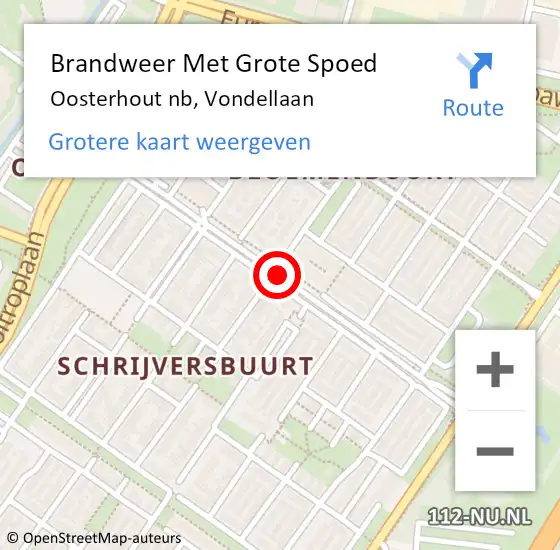 Locatie op kaart van de 112 melding: Brandweer Met Grote Spoed Naar Oosterhout nb, Vondellaan op 26 februari 2019 12:55