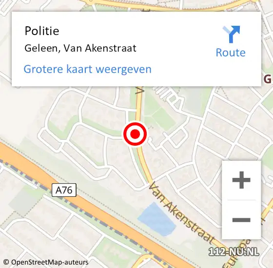 Locatie op kaart van de 112 melding: Politie Geleen, Van Akenstraat op 26 februari 2019 15:23