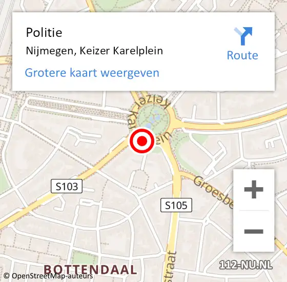 Locatie op kaart van de 112 melding: Politie Nijmegen, Keizer Karelplein op 26 februari 2019 15:53
