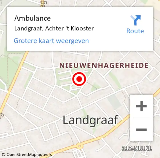 Locatie op kaart van de 112 melding: Ambulance Landgraaf, Achter 't Klooster op 24 maart 2014 18:33