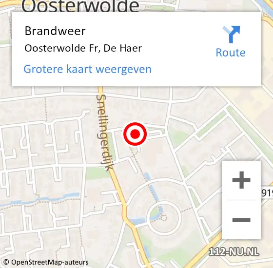 Locatie op kaart van de 112 melding: Brandweer Oosterwolde Fr, De Haer op 26 februari 2019 16:34