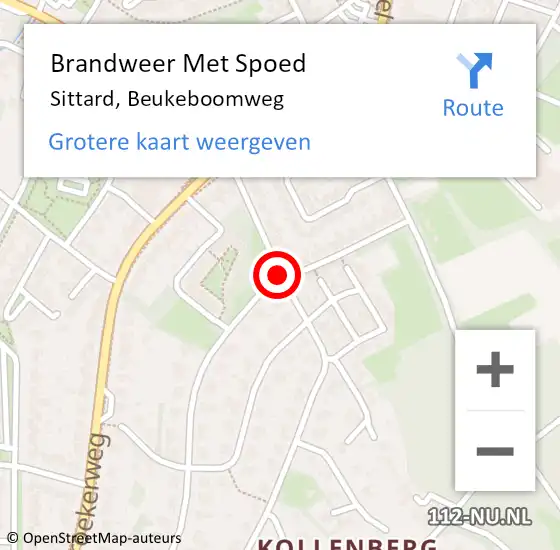 Locatie op kaart van de 112 melding: Brandweer Met Spoed Naar Sittard, Beukeboomweg op 26 februari 2019 16:55