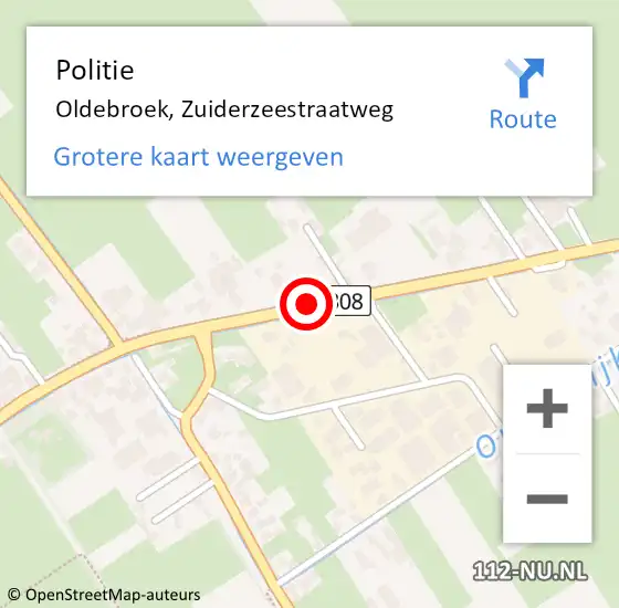 Locatie op kaart van de 112 melding: Politie Oldebroek, Zuiderzeestraatweg op 26 februari 2019 16:57