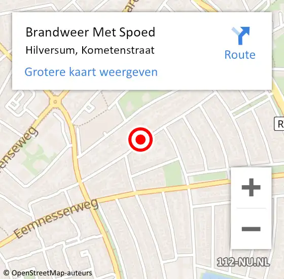 Locatie op kaart van de 112 melding: Brandweer Met Spoed Naar Hilversum, Kometenstraat op 26 februari 2019 18:11