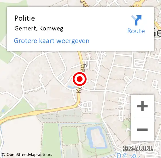 Locatie op kaart van de 112 melding: Politie Gemert, Komweg op 26 februari 2019 18:40