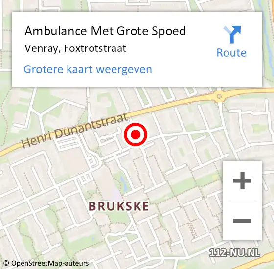 Locatie op kaart van de 112 melding: Ambulance Met Grote Spoed Naar Venray, Foxtrotstraat op 26 februari 2019 19:52