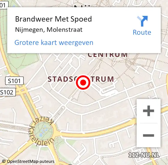 Locatie op kaart van de 112 melding: Brandweer Met Spoed Naar Nijmegen, Molenstraat op 27 februari 2019 06:29