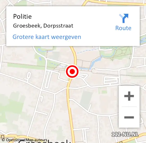 Locatie op kaart van de 112 melding: Politie Groesbeek, Dorpsstraat op 27 februari 2019 11:39