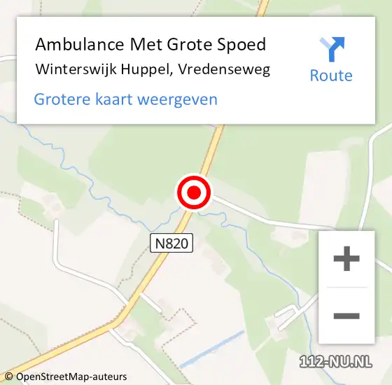 Locatie op kaart van de 112 melding: Ambulance Met Grote Spoed Naar Winterswijk Huppel, Vredenseweg op 27 februari 2019 12:10