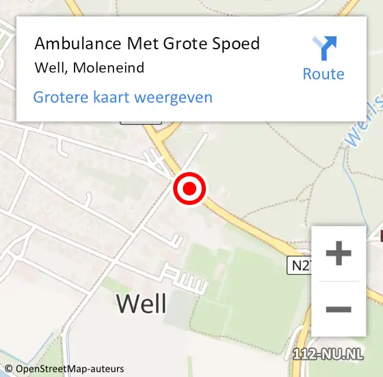 Locatie op kaart van de 112 melding: Ambulance Met Grote Spoed Naar Well, Moleneind op 27 februari 2019 12:15