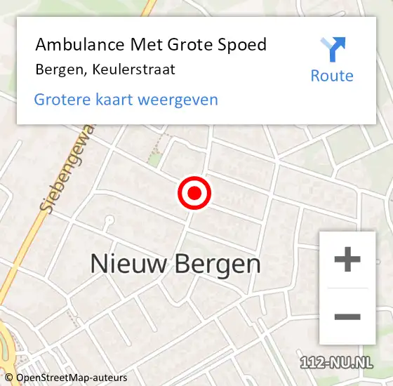 Locatie op kaart van de 112 melding: Ambulance Met Grote Spoed Naar Bergen, Keulerstraat op 27 februari 2019 14:12