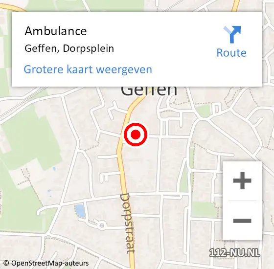 Locatie op kaart van de 112 melding: Ambulance Geffen, Dorpsplein op 27 februari 2019 14:29