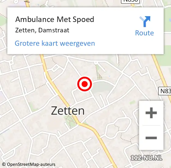 Locatie op kaart van de 112 melding: Ambulance Met Spoed Naar Zetten, Damstraat op 27 februari 2019 15:13