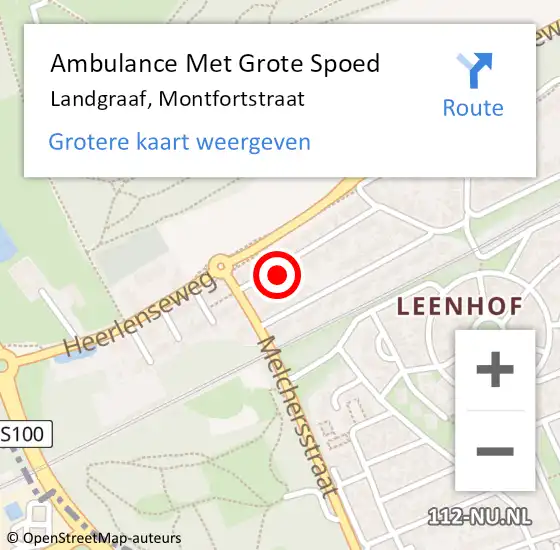 Locatie op kaart van de 112 melding: Ambulance Met Grote Spoed Naar Landgraaf, Montfortstraat op 24 maart 2014 20:43