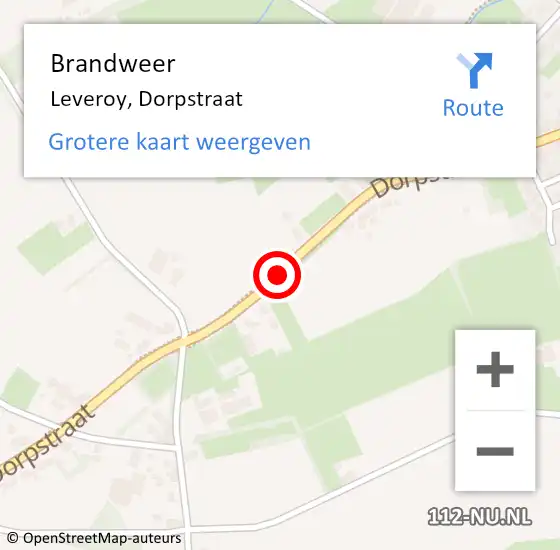 Locatie op kaart van de 112 melding: Brandweer Leveroy, Dorpstraat op 27 februari 2019 16:59