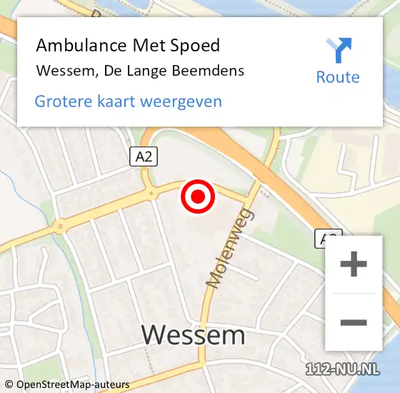 Locatie op kaart van de 112 melding: Ambulance Met Spoed Naar Wessem, De Lange Beemdens op 24 maart 2014 21:09