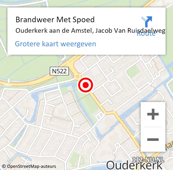 Locatie op kaart van de 112 melding: Brandweer Met Spoed Naar Ouderkerk aan de Amstel, Jacob Van Ruisdaelweg op 28 februari 2019 02:40