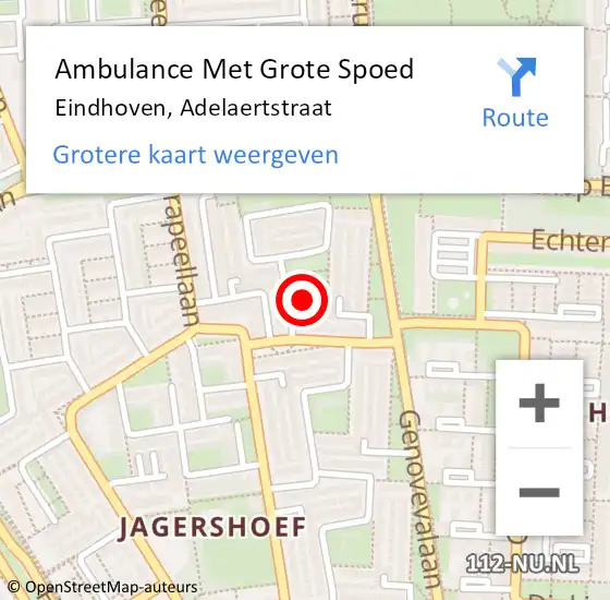 Locatie op kaart van de 112 melding: Ambulance Met Grote Spoed Naar Eindhoven, Adelaertstraat op 28 februari 2019 08:57