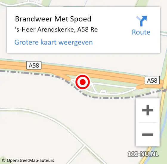 Locatie op kaart van de 112 melding: Brandweer Met Spoed Naar 's-Heer Arendskerke, A58 Re op 28 februari 2019 11:54
