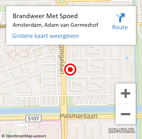 Locatie op kaart van de 112 melding: Brandweer Met Spoed Naar Amsterdam, Adam van Germezhof op 28 februari 2019 13:28
