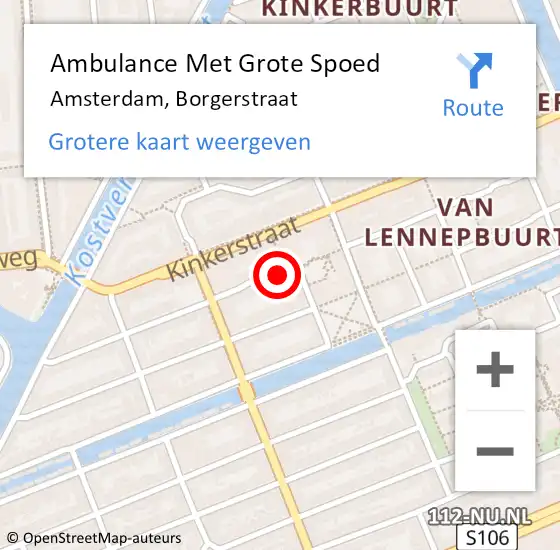 Locatie op kaart van de 112 melding: Ambulance Met Grote Spoed Naar Amsterdam, Borgerstraat op 28 februari 2019 14:15